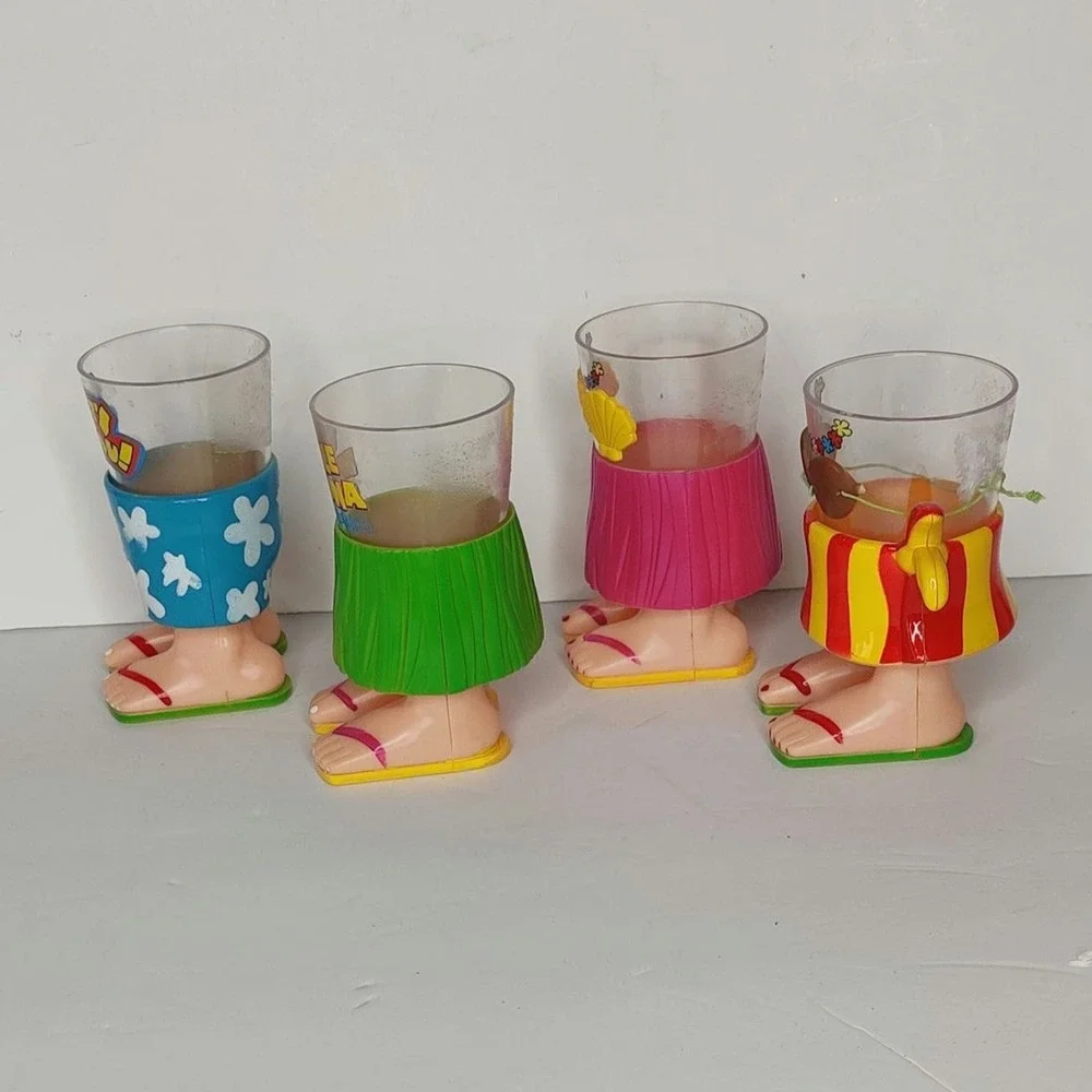 Aloha Hawaiian Hula Girl and Board Shorts Plastic Shot Glasses His and Hers Set